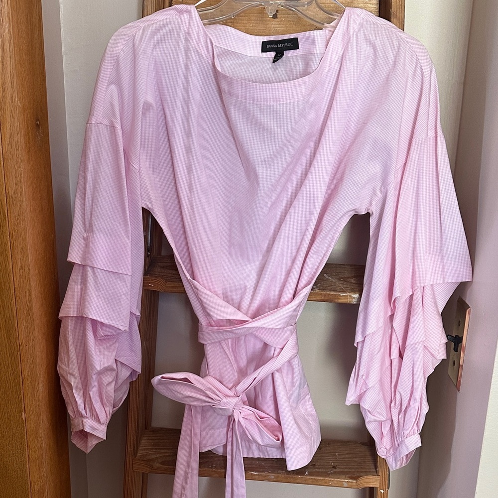 Banana Republic Light Pink Tie-Waist Blouse
